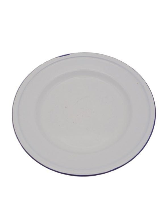 assiette gamelle tole emaillee blanche lisere bleu chine