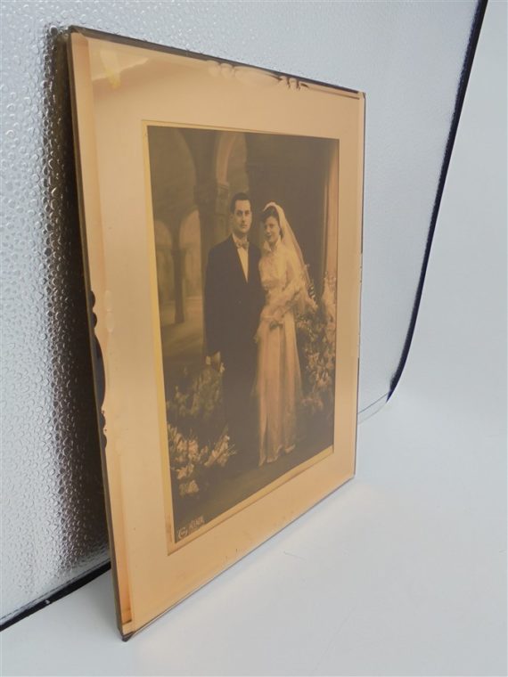 ancien cadre photo miroir rose mariage couple