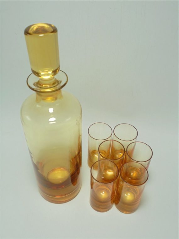 flacon carafe et 6 gobelets verres en verre ambre orange